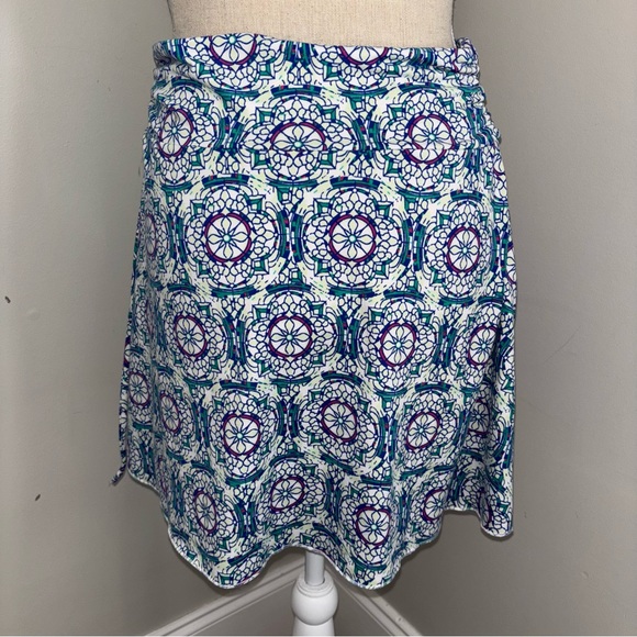 Soybu blue & teal medallion A Line Pull On Side Tie Yoga Waist skirt size Small - Picture 4 of 5